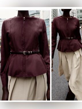 ZARA faux suede peplum jacket with belt